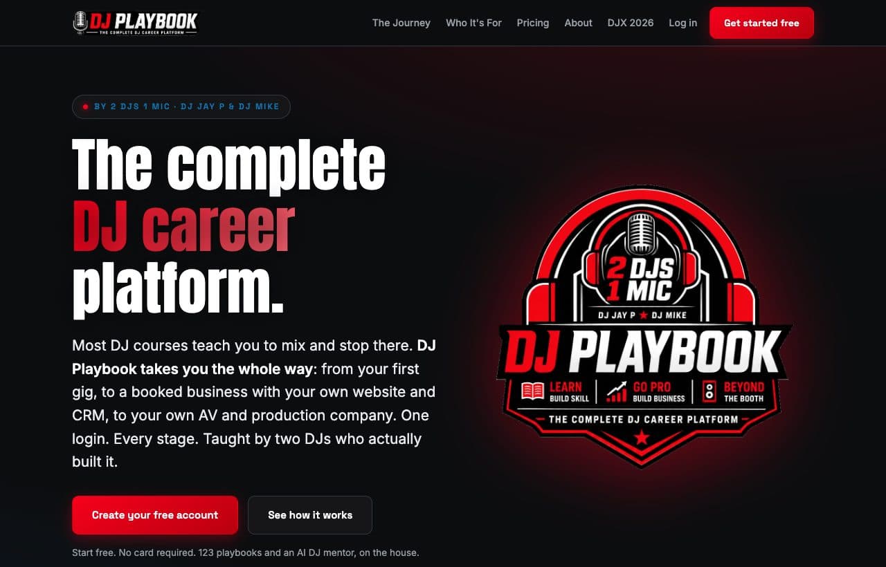 Screenshot of the DJ Playbook homepage