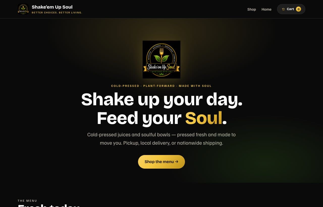 Screenshot of the Shake’em Up Soul homepage